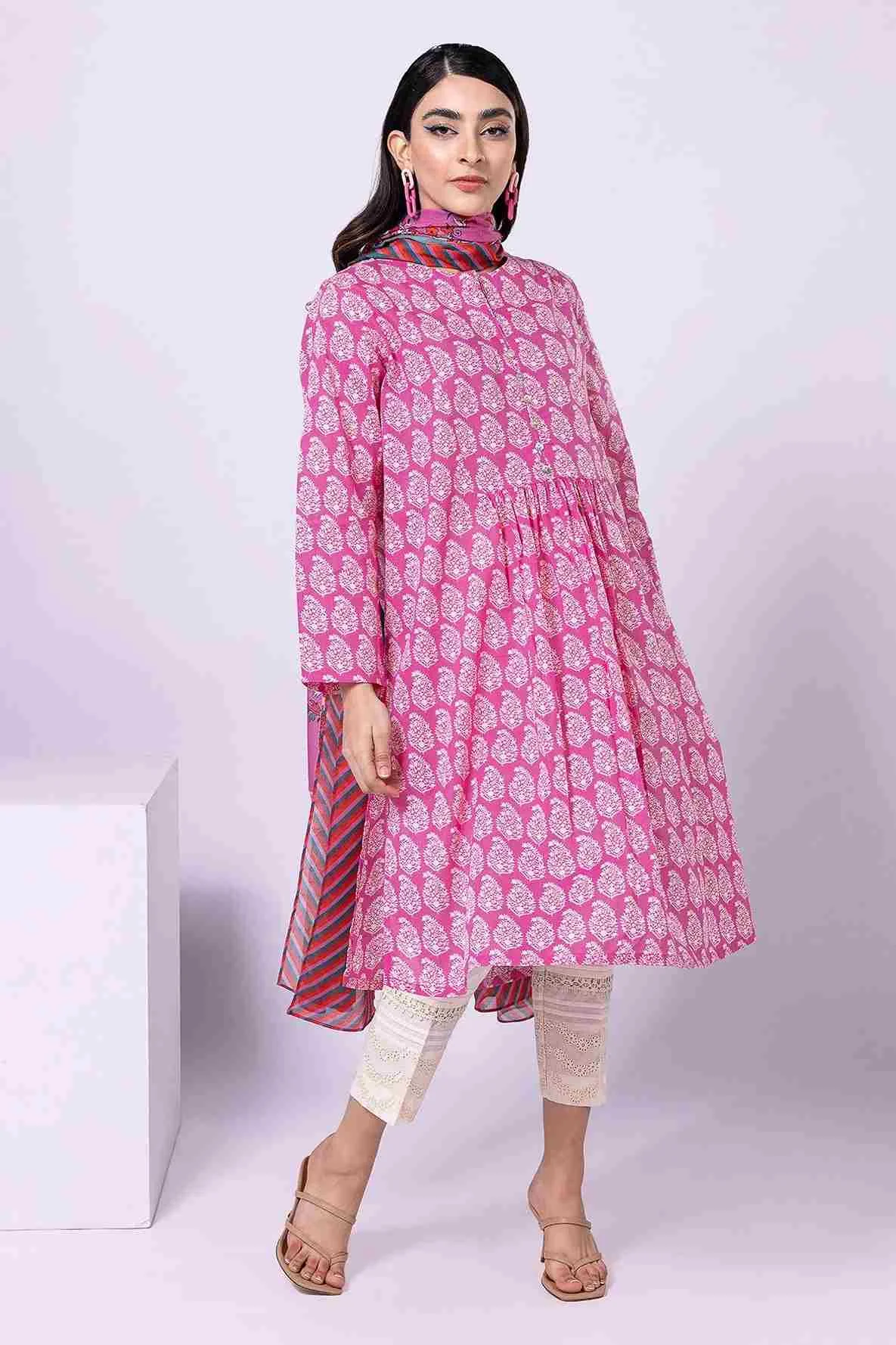 Khaadi lawn top and dupatta LLA230406B 2piece available in Shelai