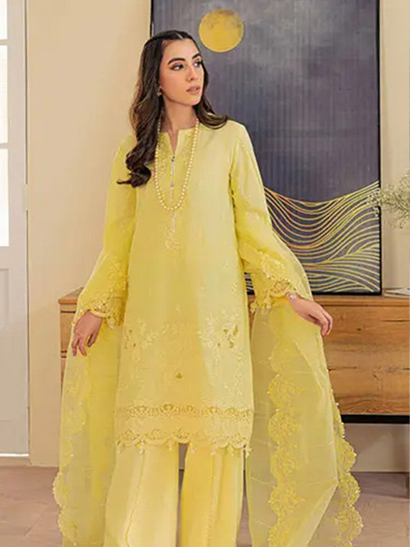 Gul-Ahmed FE-32007 Embroidered Lawn Suit & Organza Dupatta 3Pc