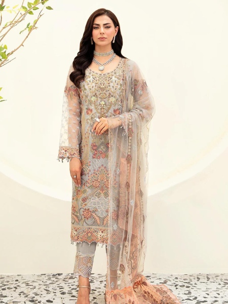 Minhal By Ramsha M-909 Embroidered Unstitched Dress collection 2023