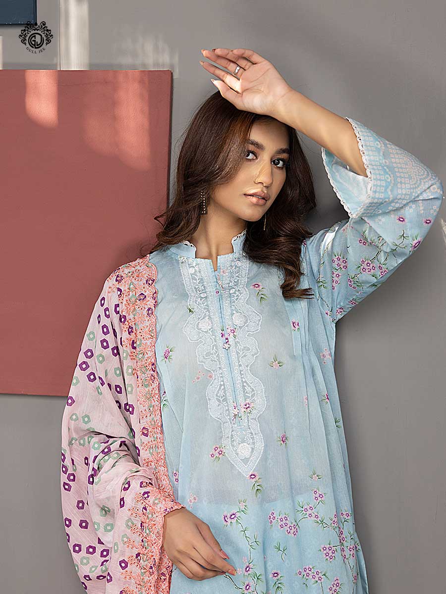 Mahajal Gulljee light sky blue print 3PC in Bd GMH2211A10