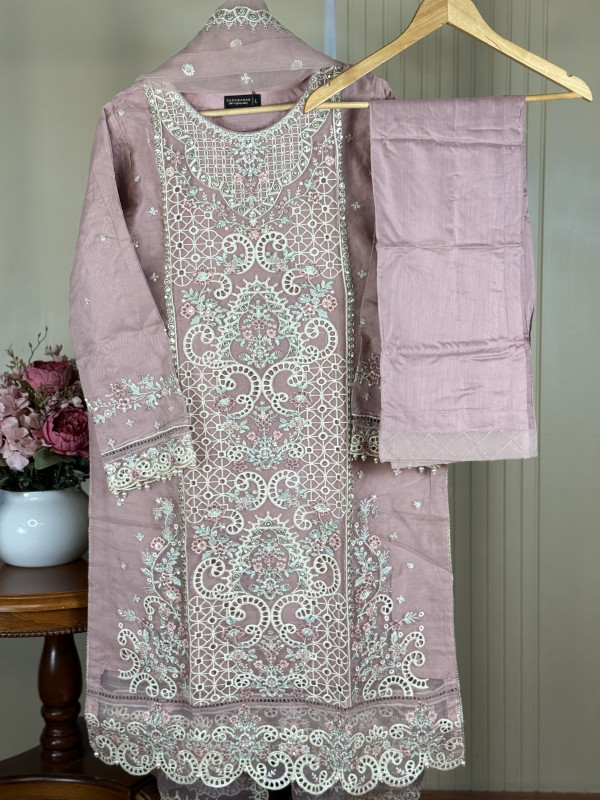 SADA BAHAR ORG STITCHED 3PC | PEACH