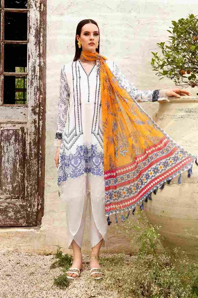 Maria B M basic luxury lawn White & Blue 07-B 2 pieces at Shelai