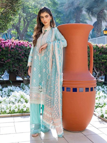 SOBIA NAZIR L22-1B Embroidered Luxury Lawn Dress with Organza screen printed dupatta at SHELAI