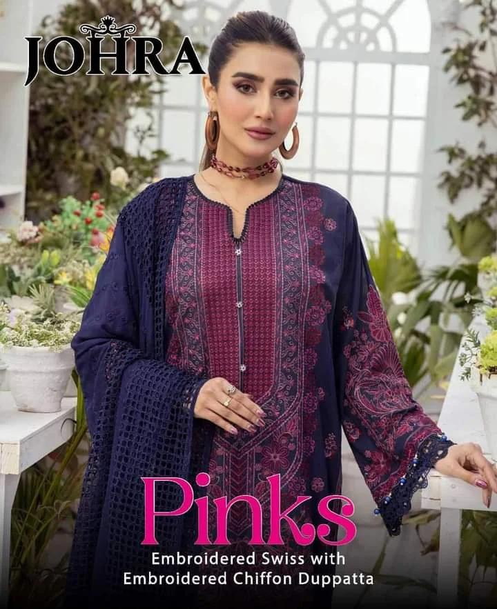 Johra navy blue embroidered swiss voil 3 piece at shelai JH-42