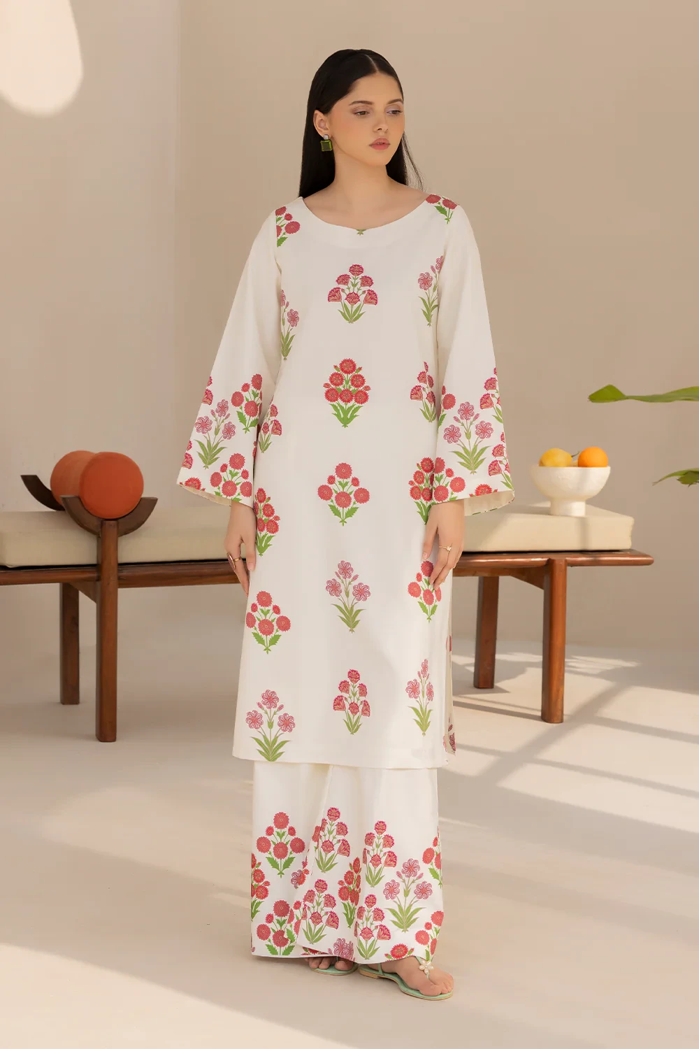 ESRA Digital Printed Collection Cream Floral | Soft Crepe - JD-24-08