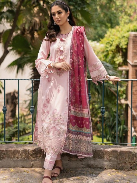 AABYAAN Zoey (AC-09) CHIKANKARI EMBROIDERED DRESS WITH  EGYPTIAN VOIL PRINTED DUPATTA