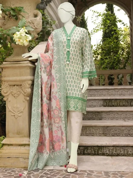 J. JLAWN-S-23-104 Multicolor Embroidered Unstitched 3Piece with Jacquard Dupatta