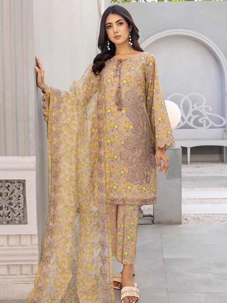 Charizma Sheen SH23-17 3-Pc Unstitched Embroidered Shirt with Embroidered Net Dupatta