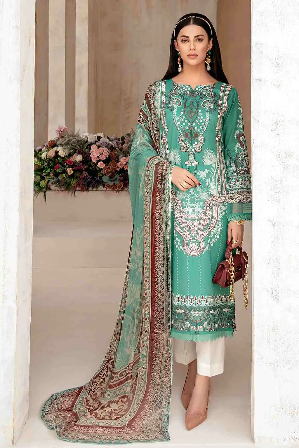 Rangrez Ramsha pastel green luxury lawn vol-3 3pc N-309 at Shelai