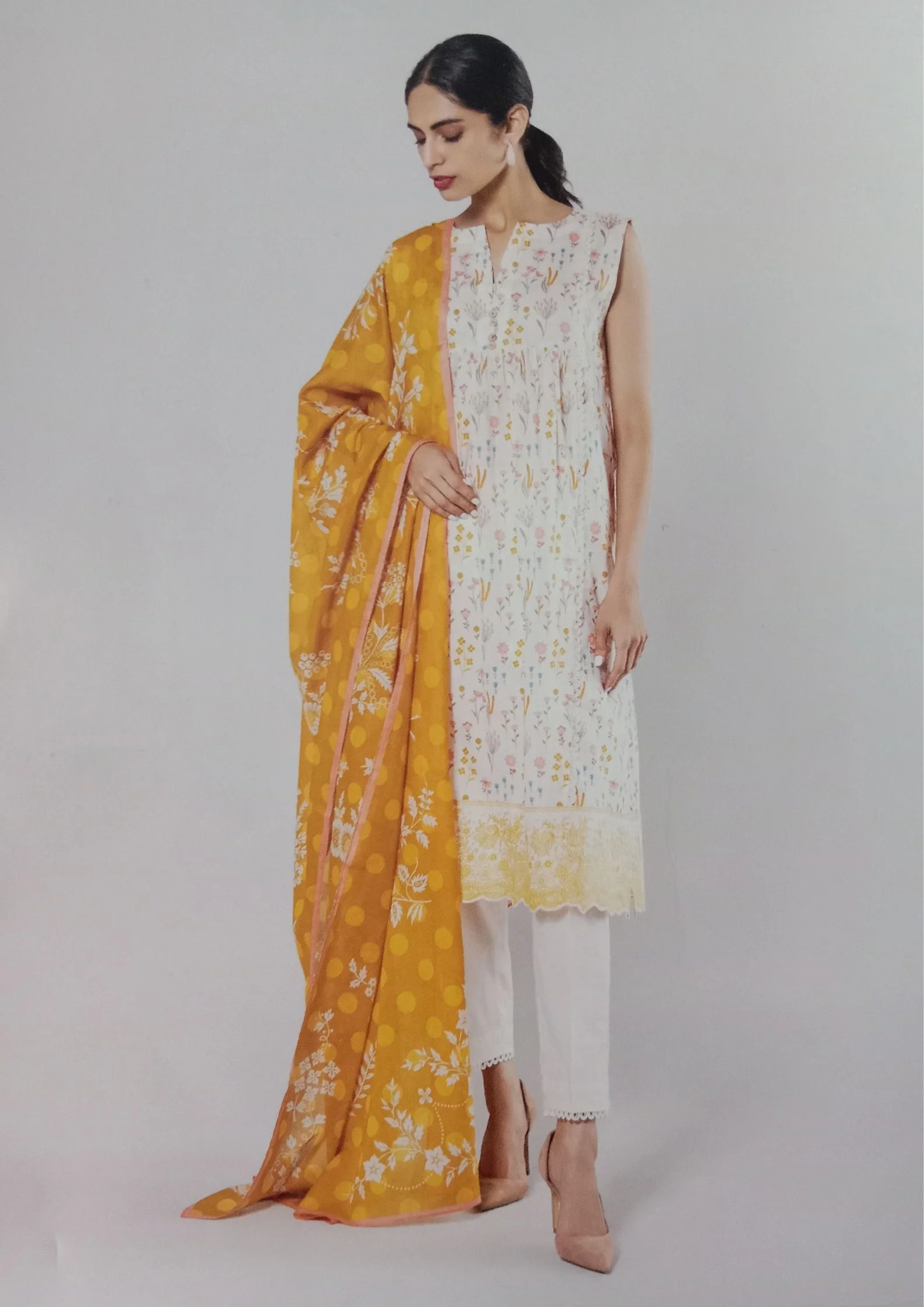 Khaadi premium cream printed ALA22347B 3 pieces at Shelai