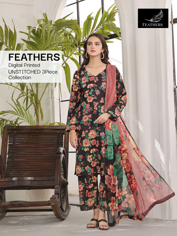 Feathers Digital Printed Unstitched 3pcs Collection