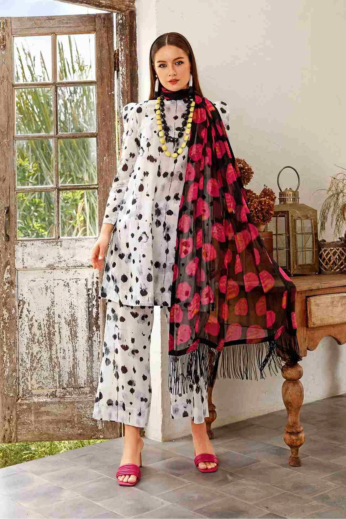 Maria B M basic luxury lawn Black & White 06-A 2 pieces at Shelai