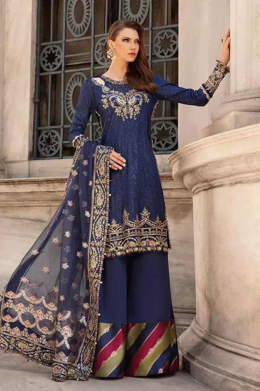 MARIA B | Sateen '24 | Embroidered Cotton Satin Suit | SHELAI12470