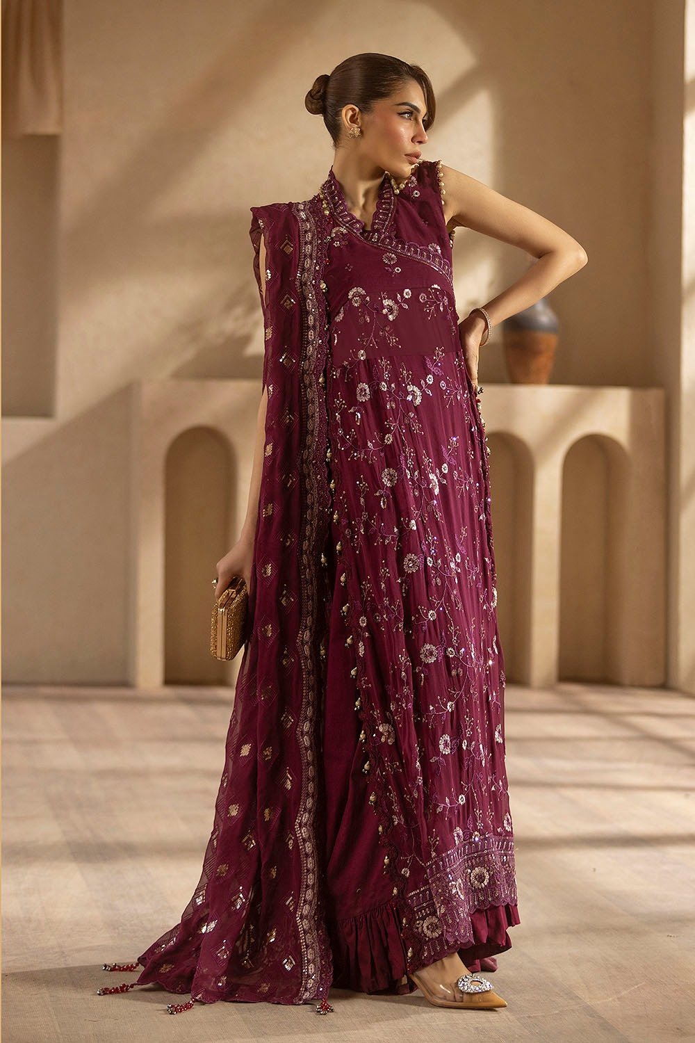 3 Piece Unstitched Embroidered Chiffon Suit with Embroidered Chiffon Dupatta LE-52014