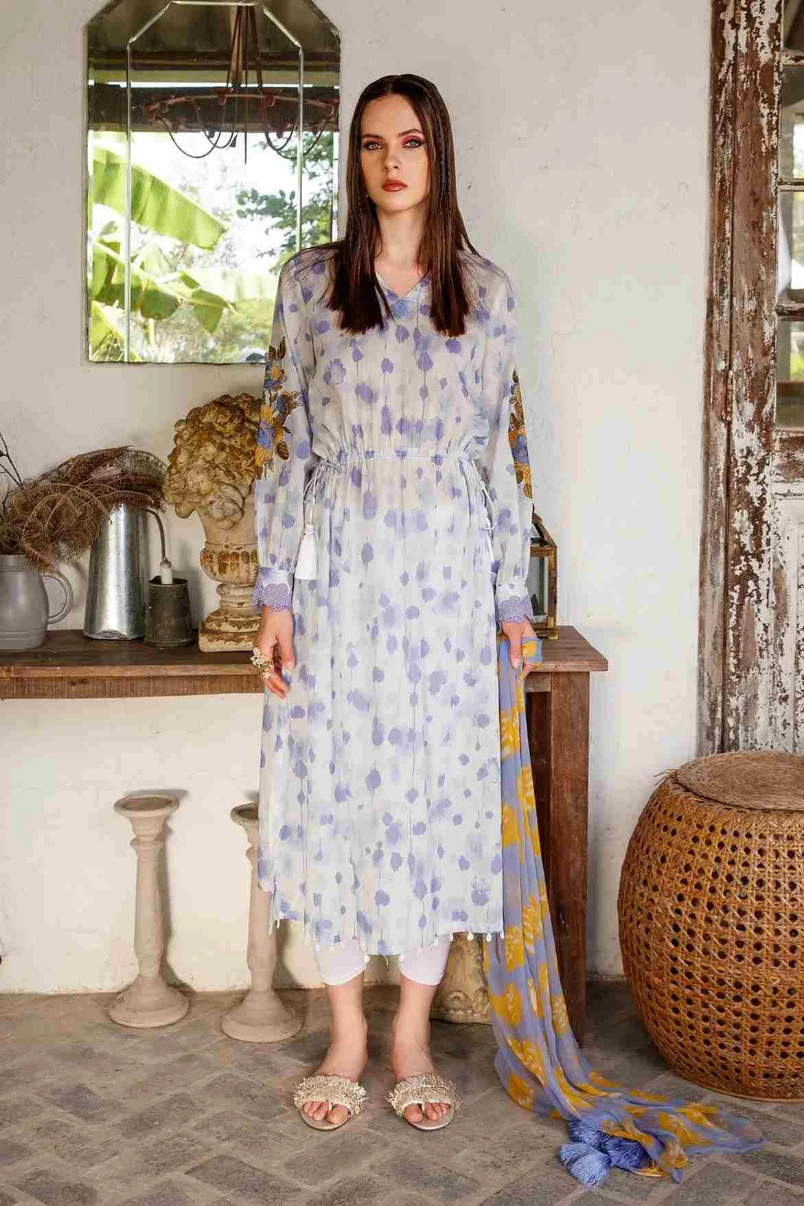 Maria B M basic luxury lawn Blue & White 06-B 2 pieces at Shelai