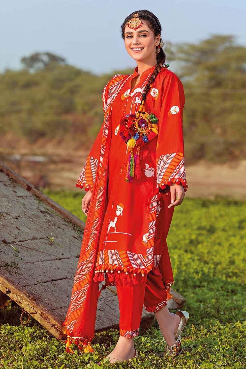 Gul Ahmed 3PC Stitched Printed Lawn Suit With Printed Lawn Dupatta | SHELAI13450
