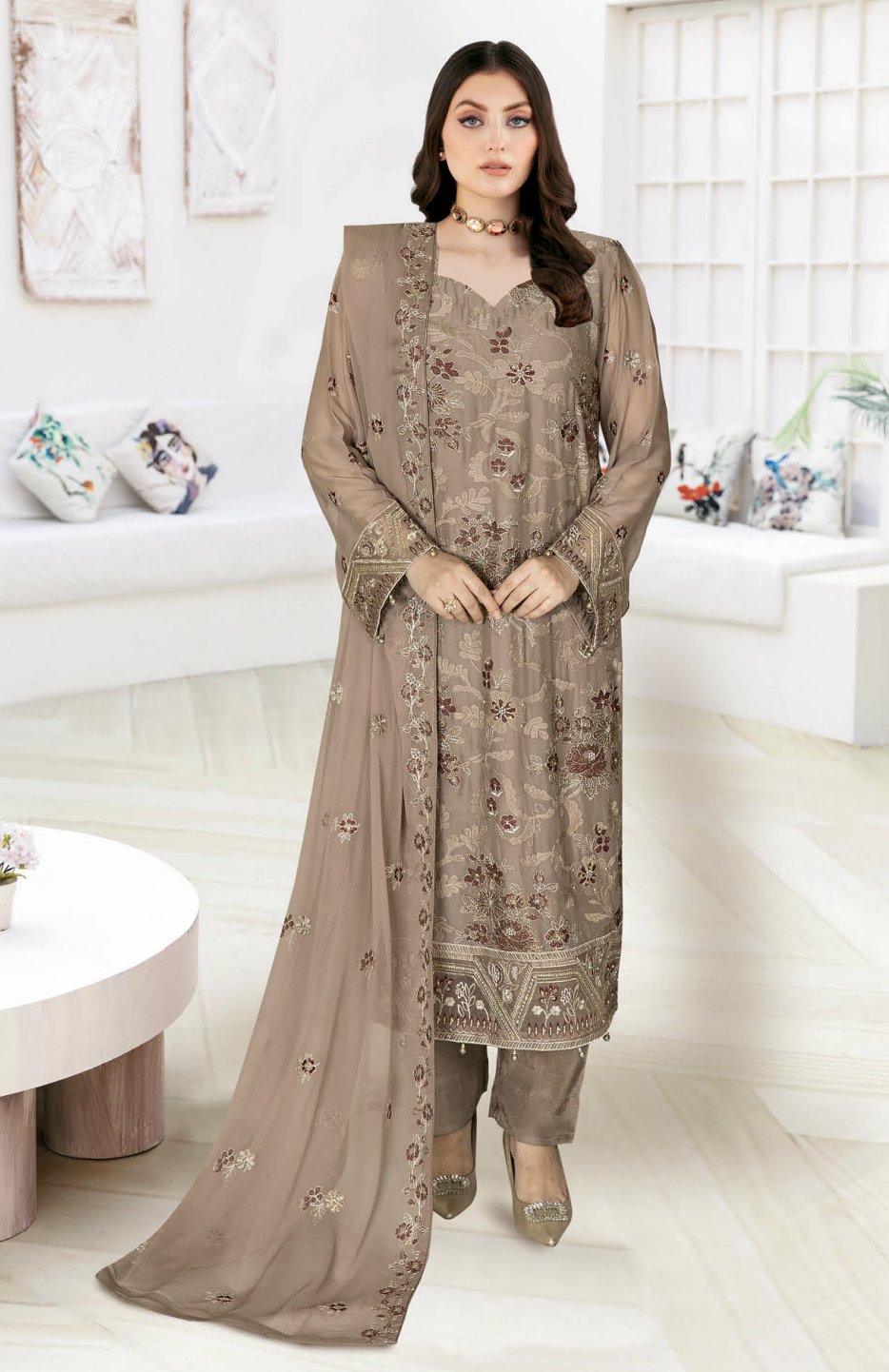 RAMSHA WA-595 Unstitched | BROWN