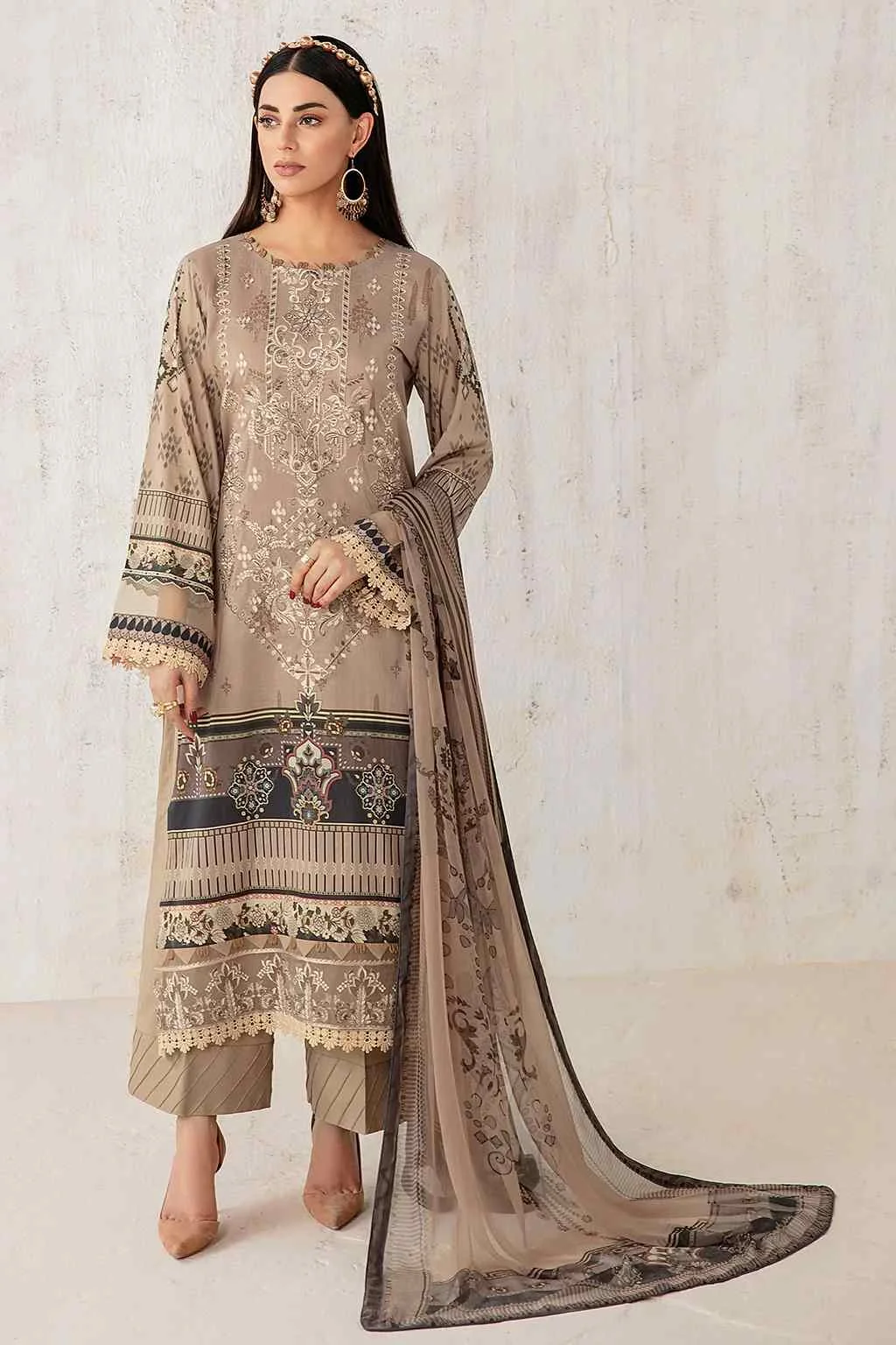 Rangrez Ramsha biscuit luxury lawn vol-3 3 piece N-307 at Shelai