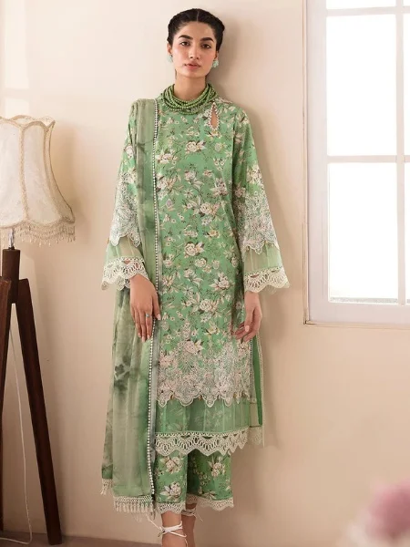 Afrozeh 489-Jade-Print Kari Unstitched Lawn '23