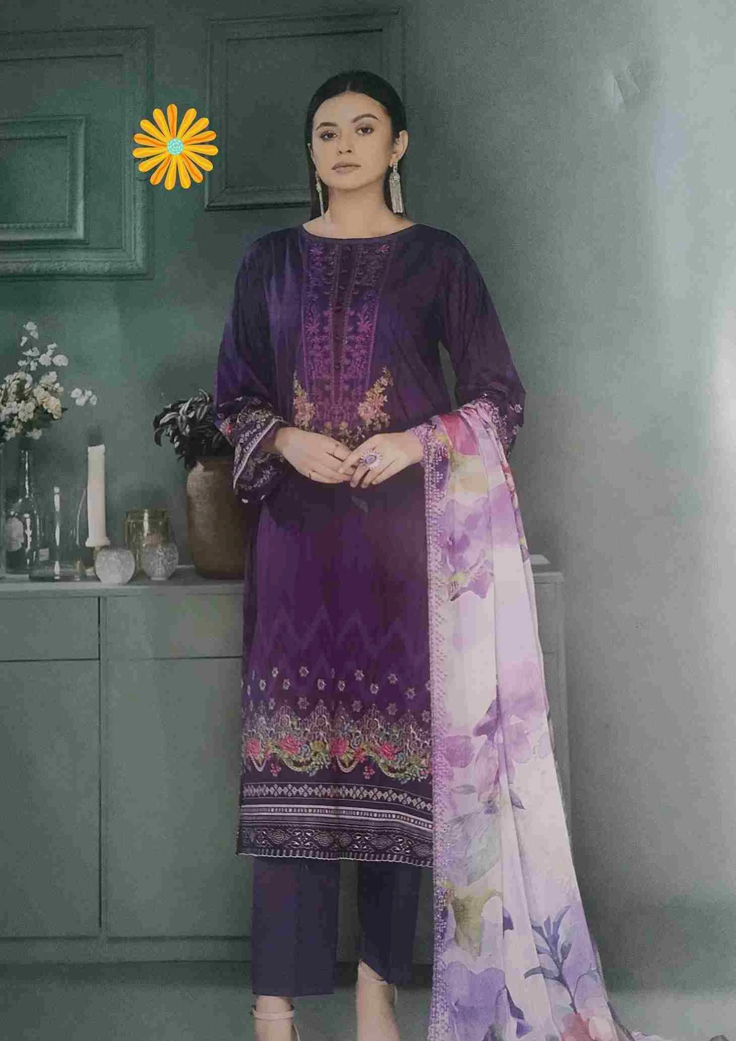 Rang pasand deep purple embroidered 3 pieces available in Shelai