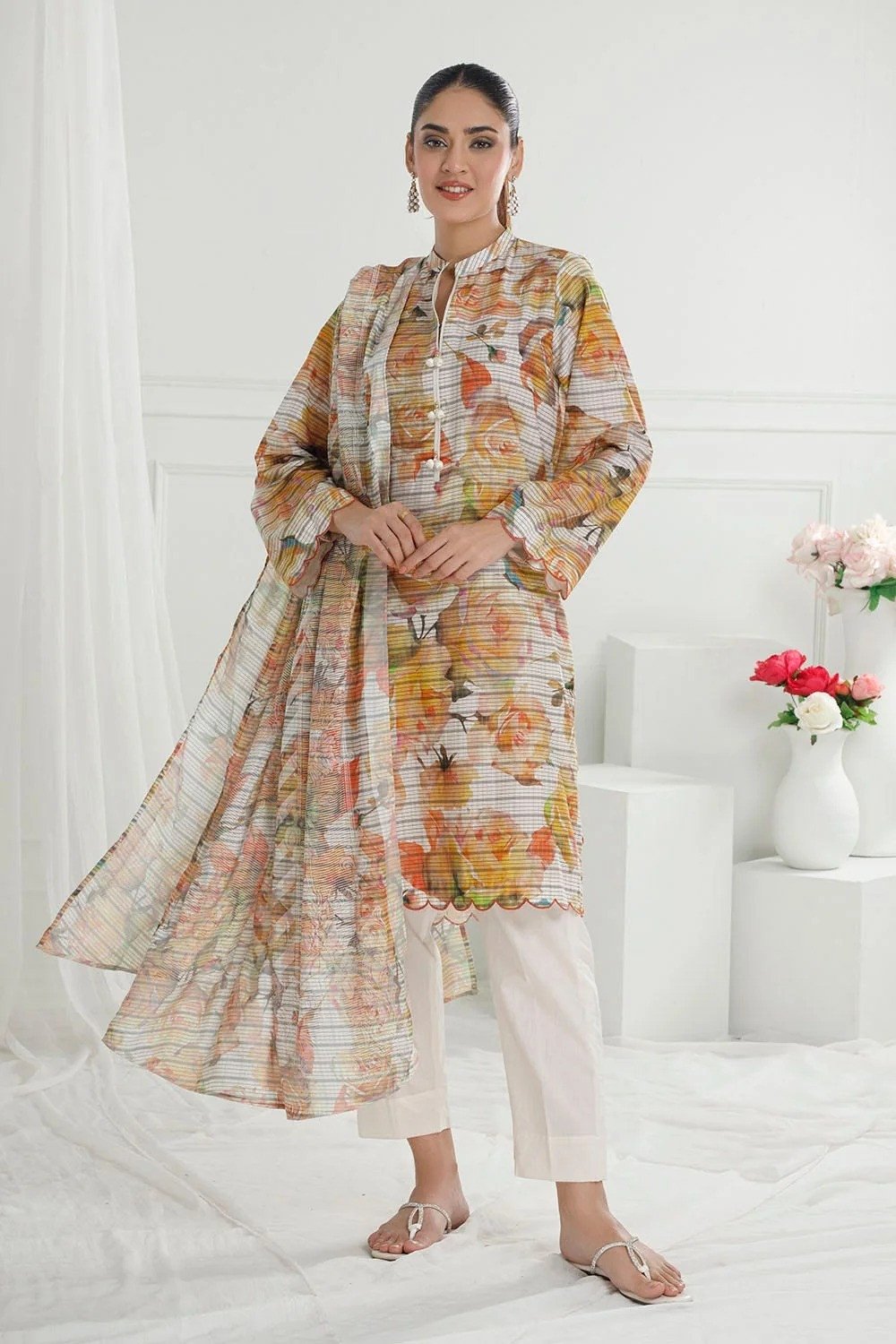 Gul Ahmed 3 Piece Unstitched Cotton Silk | SHELAI18684