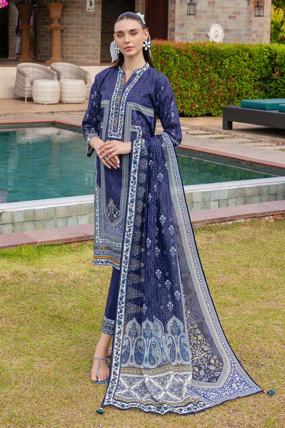 Gul Ahmed Printed Cambric Suit with Lawn Dupatta | SHELAI26081671