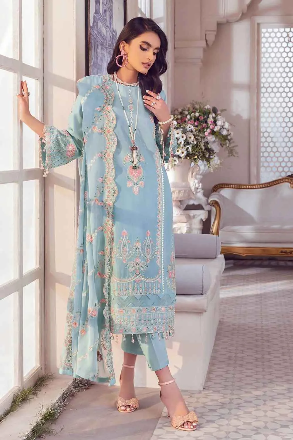 Gul Ahmed unstitched embroidered chiffon PM-32004 3PC at Shelai