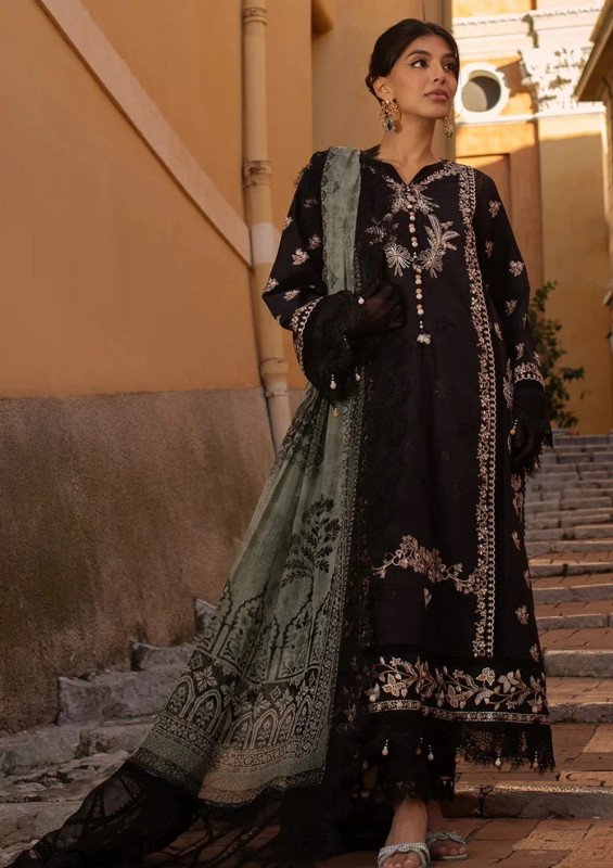Lawn - Ansab Jahangir - Zoha - Luxury 25 - AJ-LL-25-06 - Black Lady | SHELAI22705