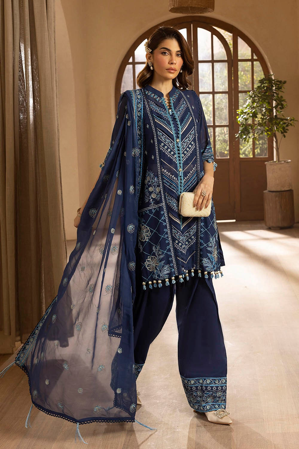 3 Piece Unstitched Embroidered Swiss Voile Suit with Embroidered Chiffon Dupatta LSV-52019