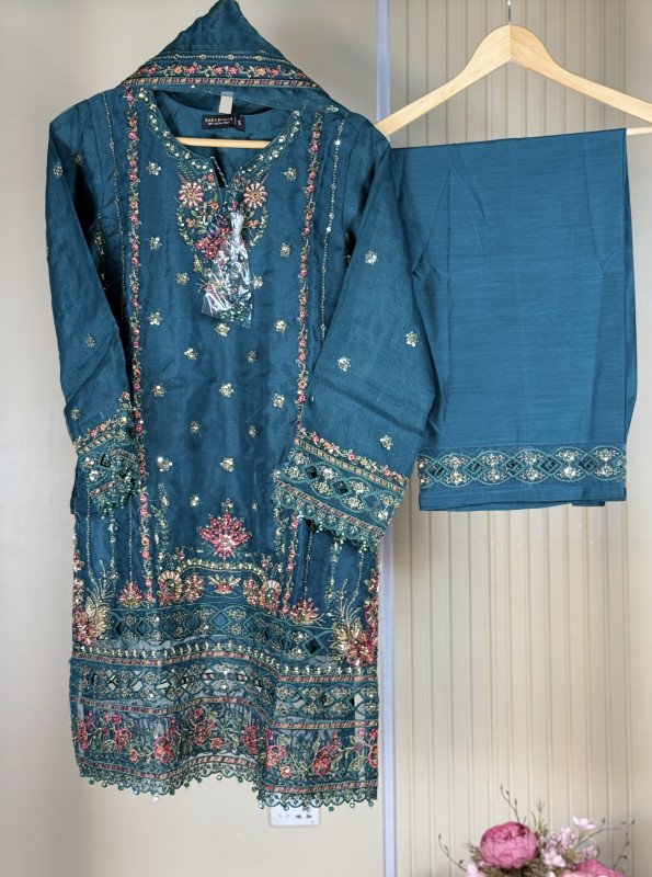 SADA BAHAR ORG STITCHED 3PC | B GREEN