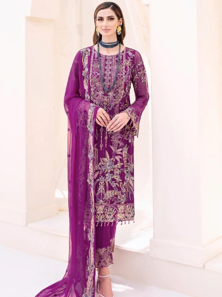 Ramsha F-2307 Embroidered Chiffon Dress & Dupatta with Embroidered organza trouser