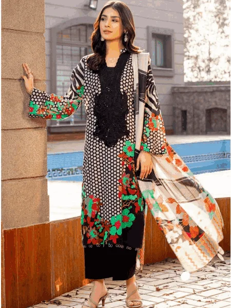 Charizma Unstitched Emb Lawn Suit with Fancy Voil Dupatta CEL-02