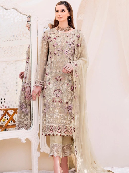 Ramsha F-2306 Pakistani Premium Embroidered Chiffon Dress with sequins and pasting at Shelai