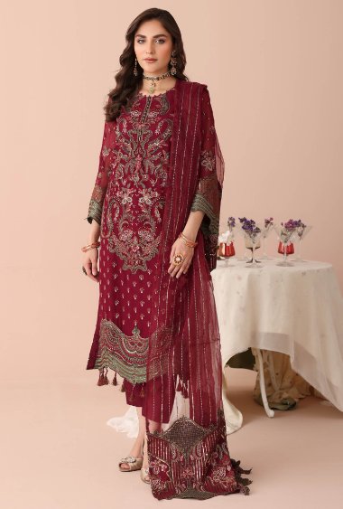 Noor's Zinnia Semi-Stitched Collection | Maroon