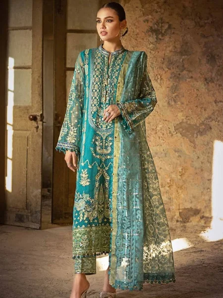 Gul Ahmed FE-32069 Sequins Embroidered Organza Unstitched Suit with Lurex Organza Dupatta