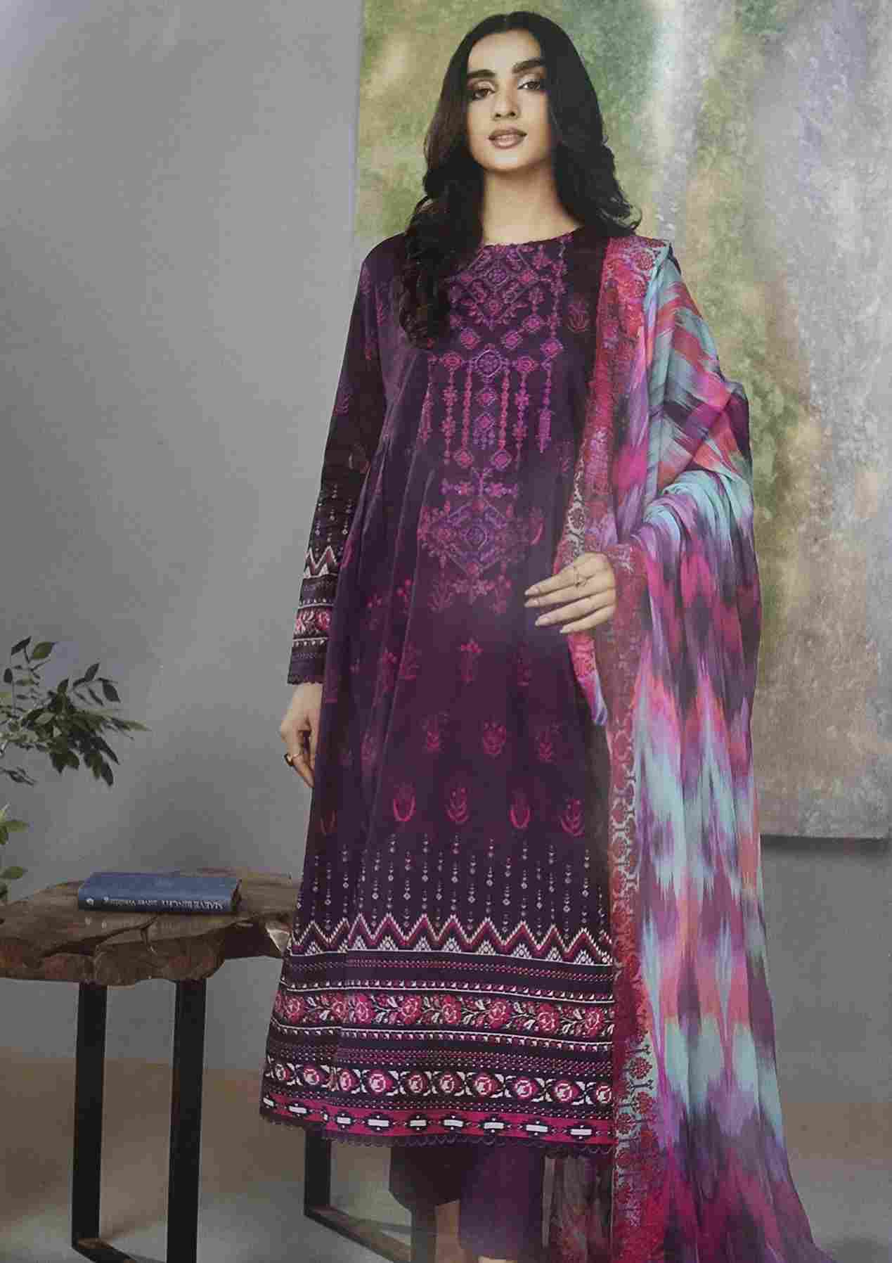 Rang Pasand deep purple embroidered 3piece available in Shelai