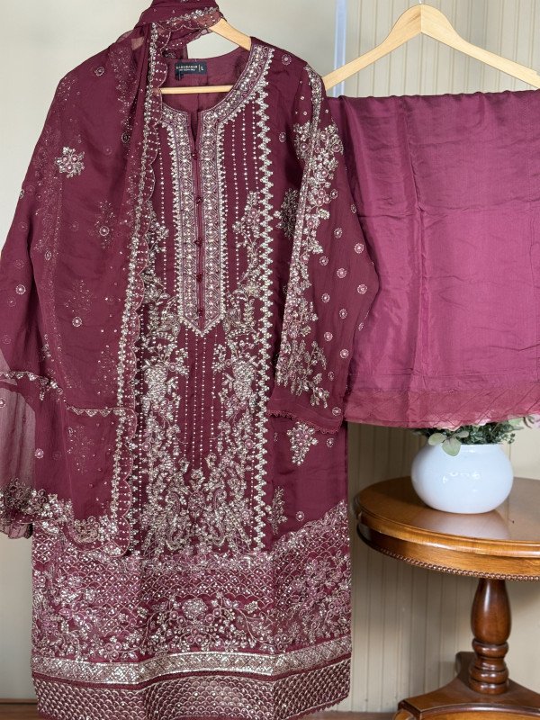 SADA BAHAR AFS STITCHED 3PC | MARROM