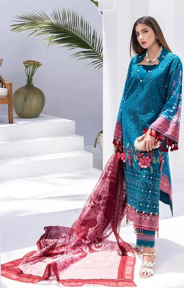 Alzohaib Rungkari embroidered printed A02 3 piece at Shelai