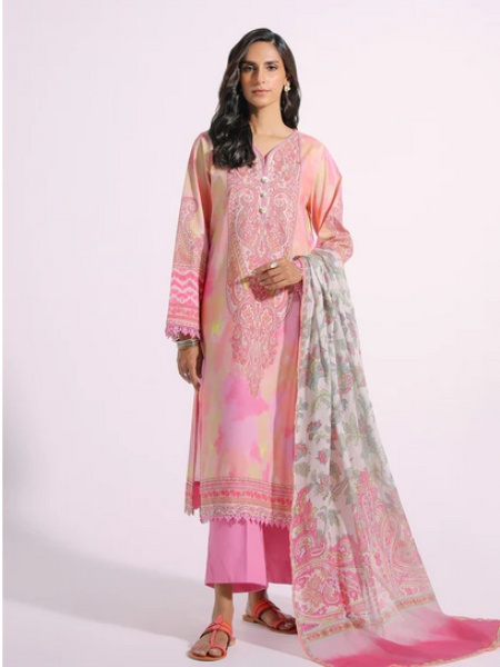 Ethnic E0226 Yellow Beige Color Pakistani Digital Printed Lawn Dress For Eid