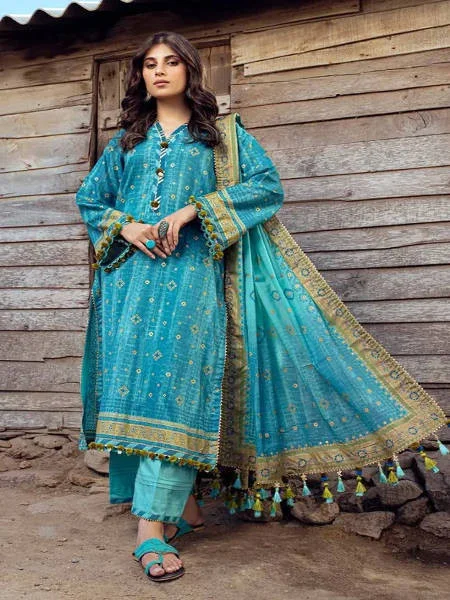 Gul Ahmed 3PC Gold Printed Lawn Unstitched Suit CL-42042 A