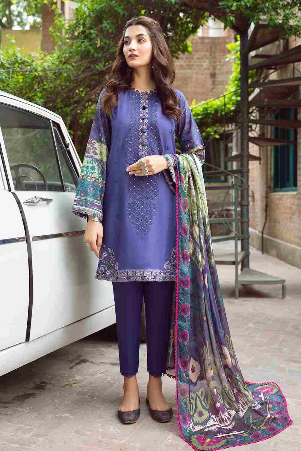 Jazmin Iris embroidered lawn SS 23 10-ORCHID OPAL 3piece at Shelai