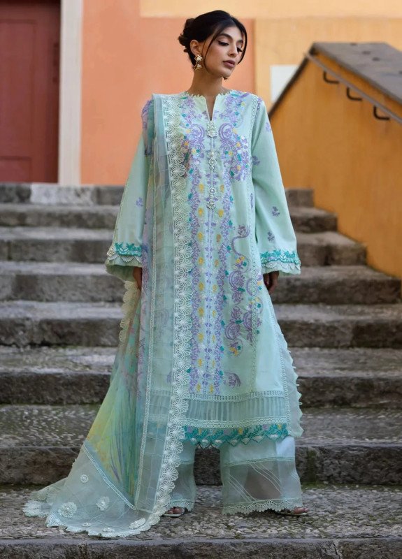 Zoha by Ansab Jahangir Embroidered Lawn Suit Unstitched 3 Piece ANJ25Z D-02 Misty Jade | SHELAI22701