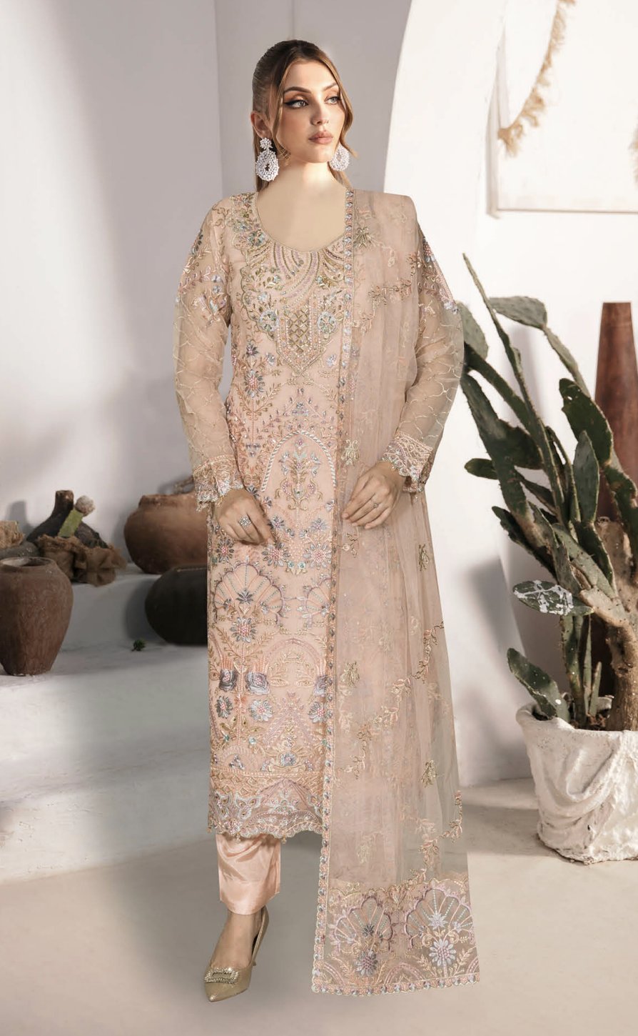 RAMSHA WA-586 Unstitched | PEACH