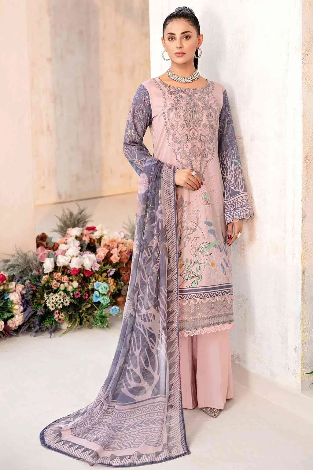 Rangrez Ramsha peach luxury lawn vol-3 3 piece N-308 at Shelai