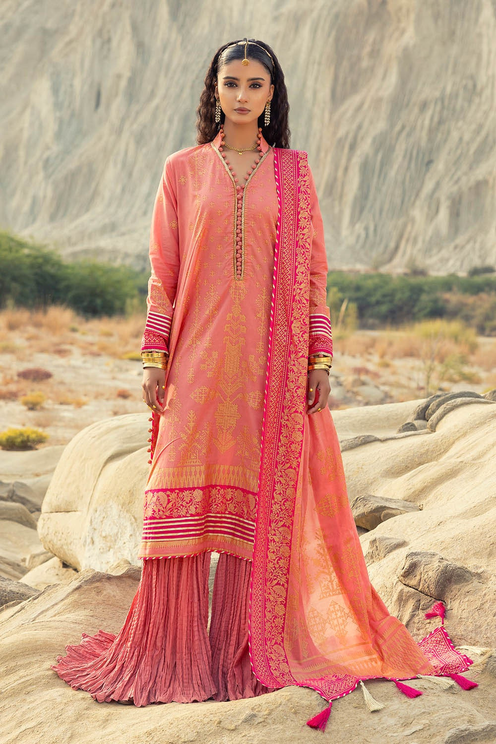 3 Piece Unstitched Gold Printed Lawn Suit CL-52119-B