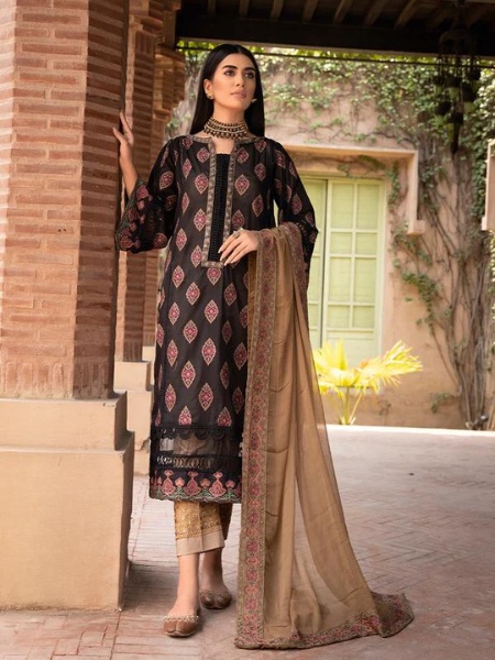 JOHRA JH-200 EMBROIDERED Swiss Voil With Embroidered Bamber Chiffon Dupatta