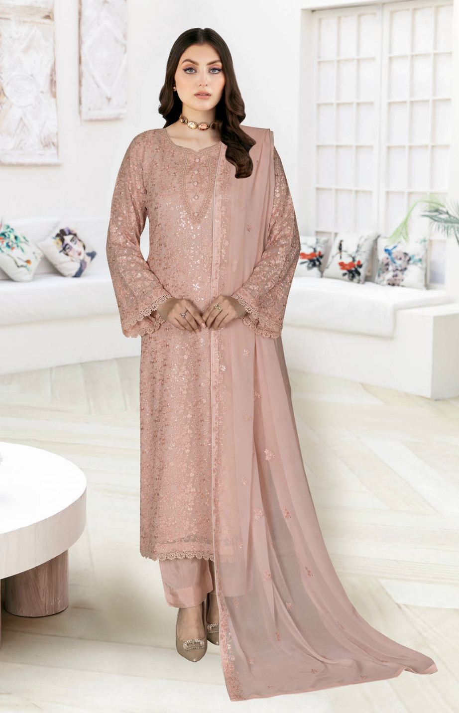RAMSHA WH-606 Unstitched | PEACH
