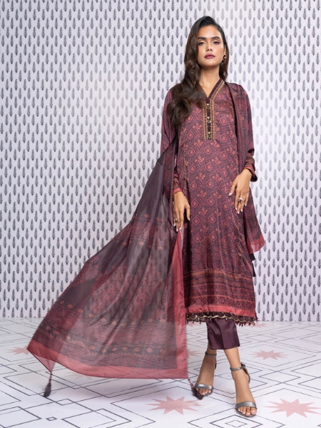 Alkaram Studio Silkworks SK-03-23-2-Dark Maroon“23 Collection