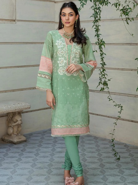 Elaf Premium ETC-06A Pakistani Printed Lawn with Embroidered Organza Front Daman & Sleeves Patti