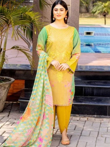 Charizma unstitched emb lawn suit with fancy voil dupatta CEL-08